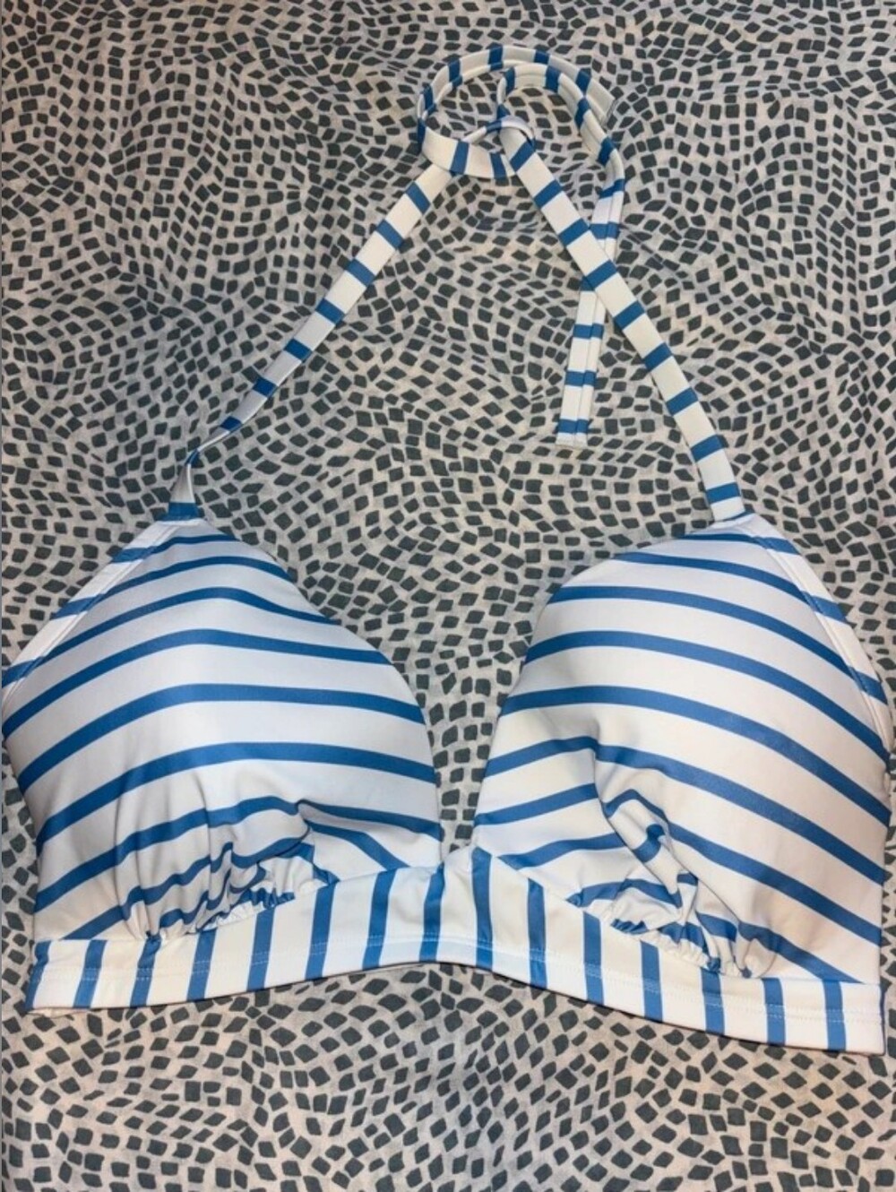 Shade & Shore blue white striped halter bikini top